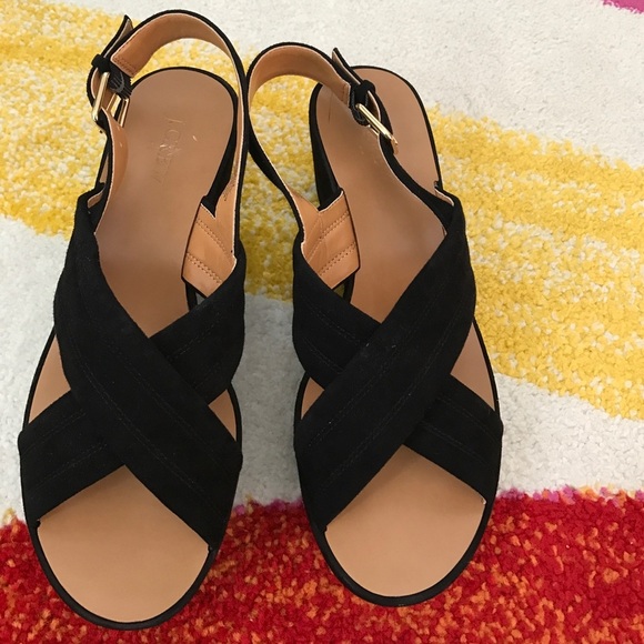 J. Crew Darcy Black Suede Wedge Sandals SOLD OUT 7 - Picture 2 of 8